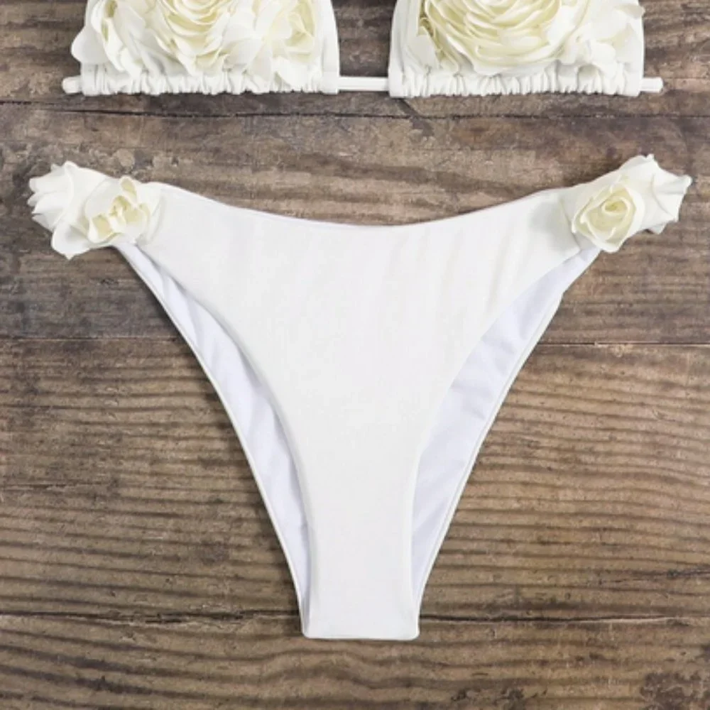 Trending now floral detail tie neck bikini white - Picture 6 of 7